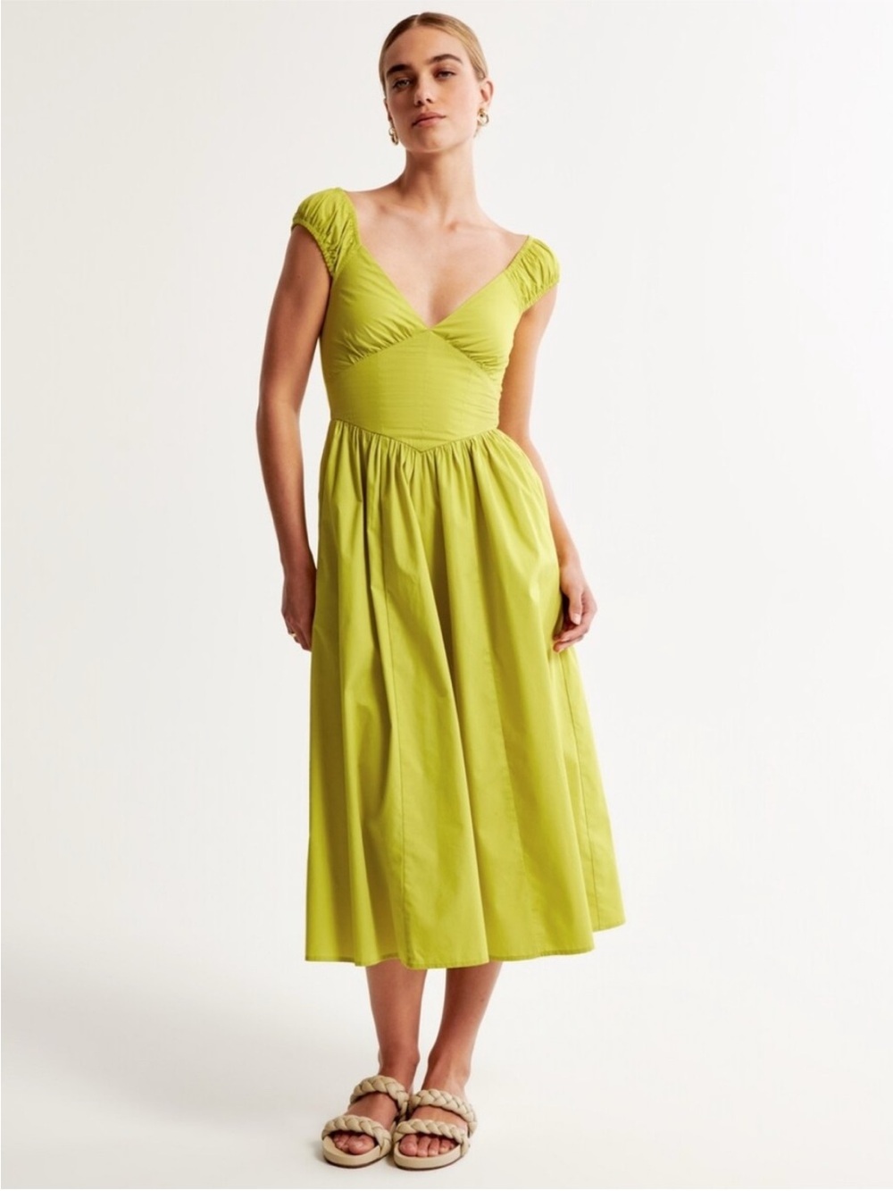 Abercrombie & Fitch Cap Sleeve Dipped Waist Midi Dress